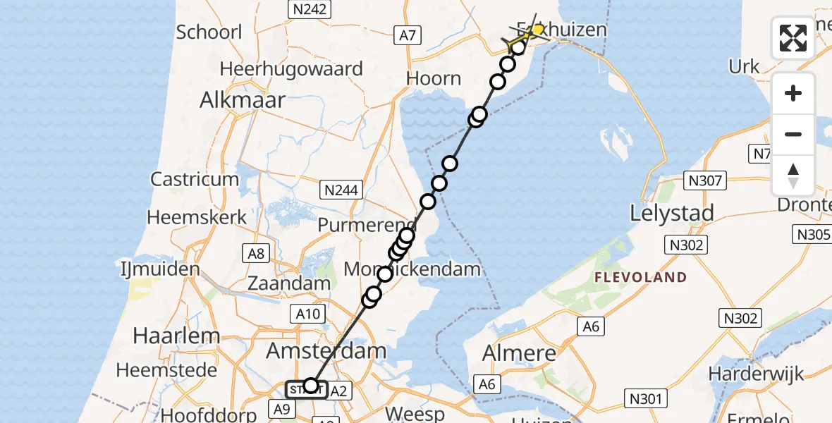 Routekaart van de vlucht: Lifeliner 1 naar Grootebroek