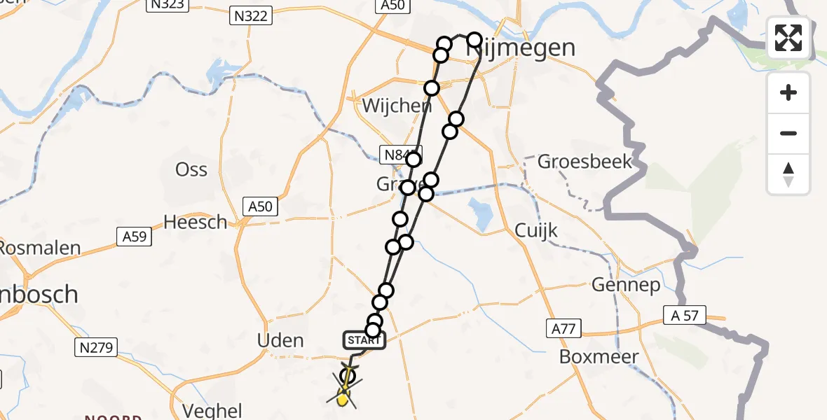 Routekaart van de vlucht: Lifeliner 3 naar Volkel