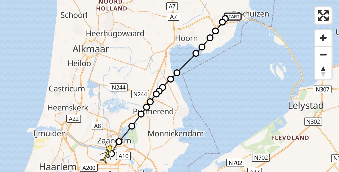 Routekaart van de vlucht: Lifeliner 1 naar Amsterdam