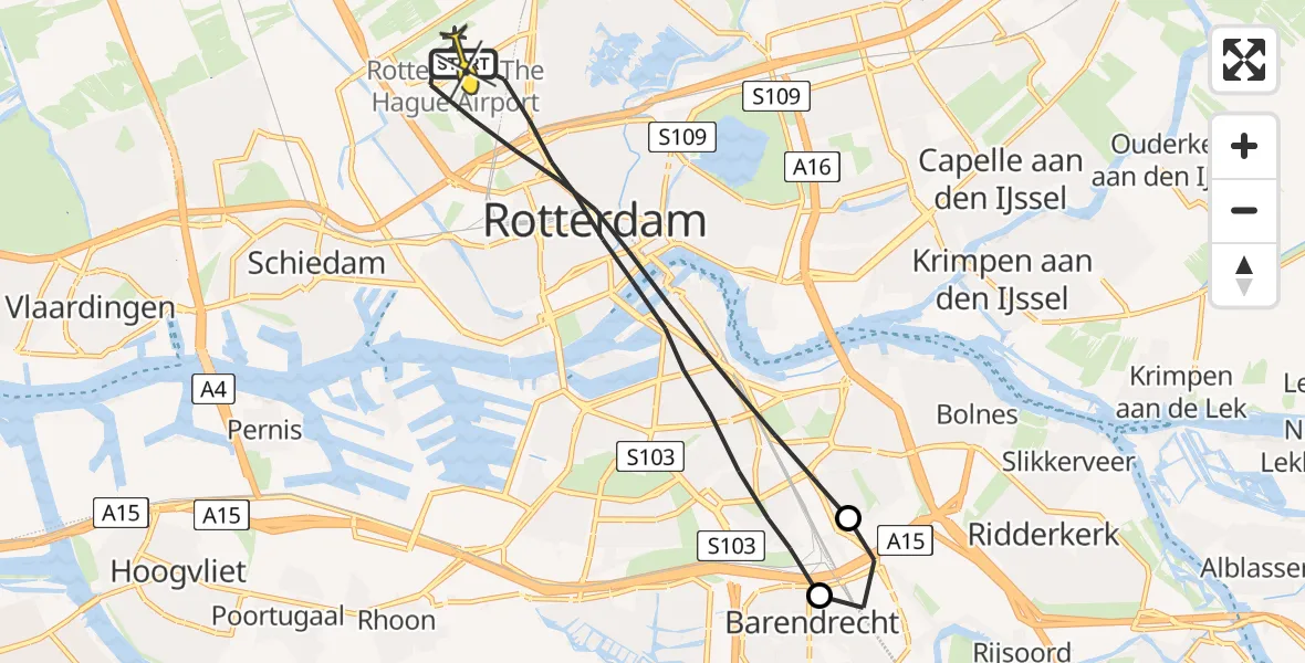 Routekaart van de vlucht: Lifeliner 2 naar Rotterdam