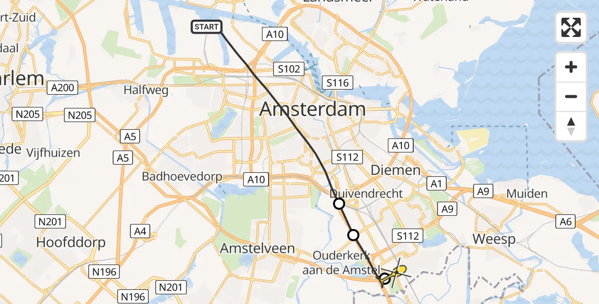 Routekaart van de vlucht: Lifeliner 1 naar Amsterdam