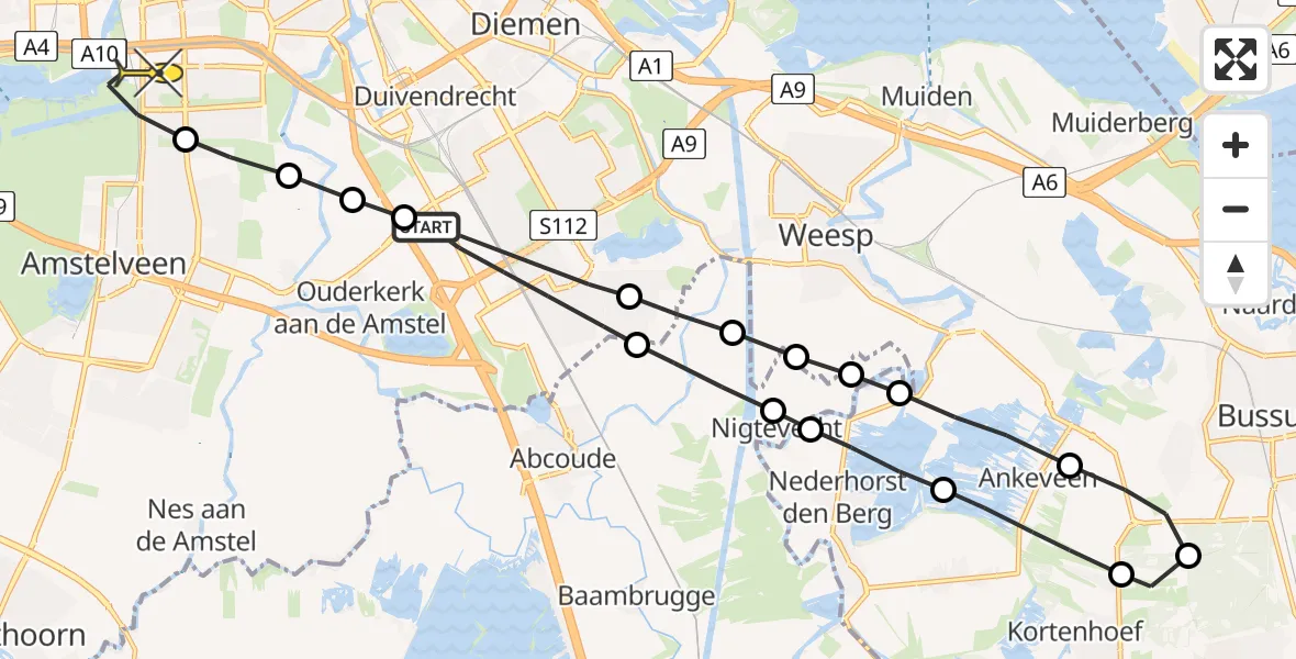 Routekaart van de vlucht: Lifeliner 1 naar VU Medisch Centrum Amsterdam