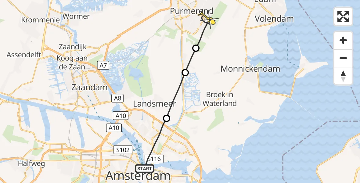 Routekaart van de vlucht: Lifeliner 1 naar Purmerend