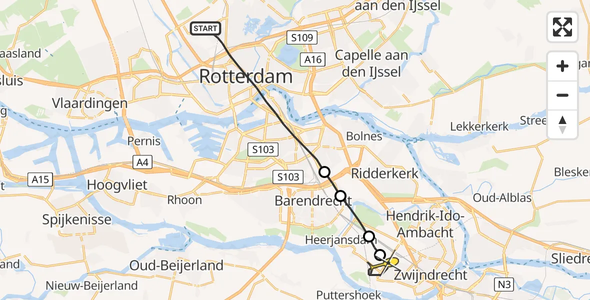 Routekaart van de vlucht: Lifeliner 2 naar Zwijndrecht