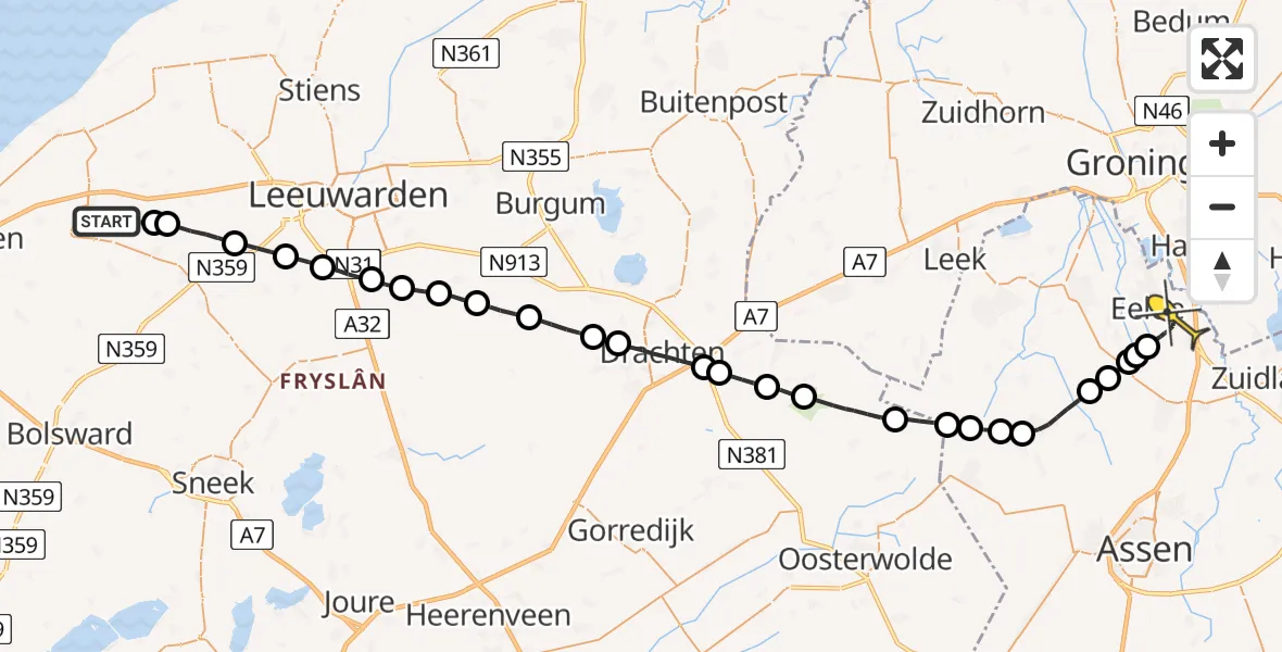 Routekaart van de vlucht: Lifeliner 4 naar Eelde