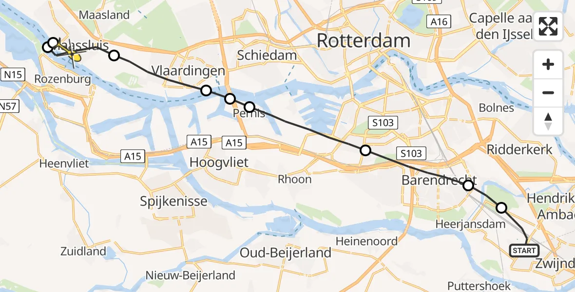 Routekaart van de vlucht: Lifeliner 2 naar Maassluis