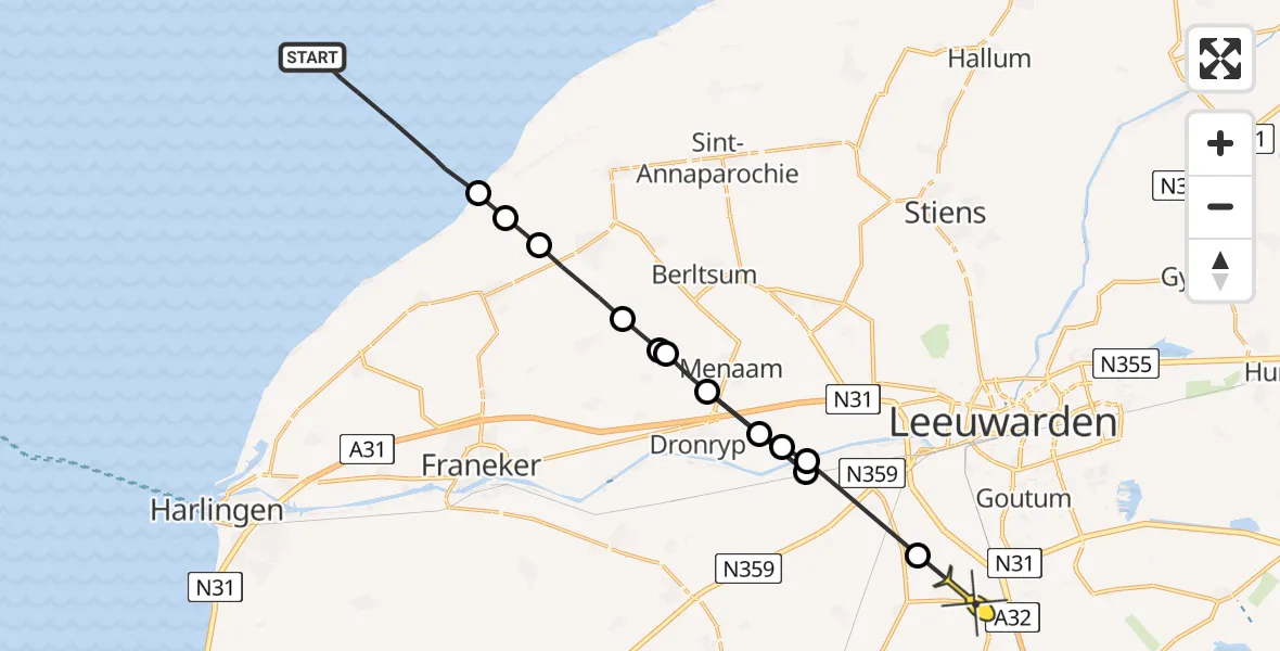 Routekaart van de vlucht: Ambulanceheli naar Wytgaard