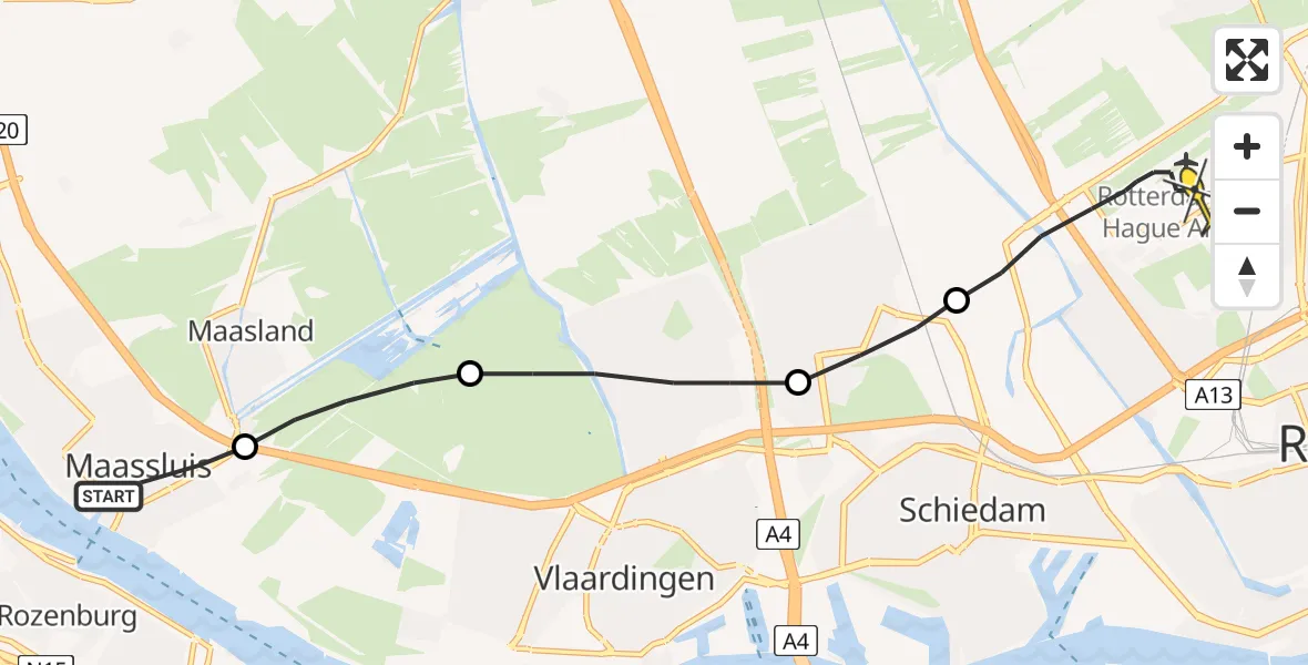 Routekaart van de vlucht: Lifeliner 2 naar Rotterdam