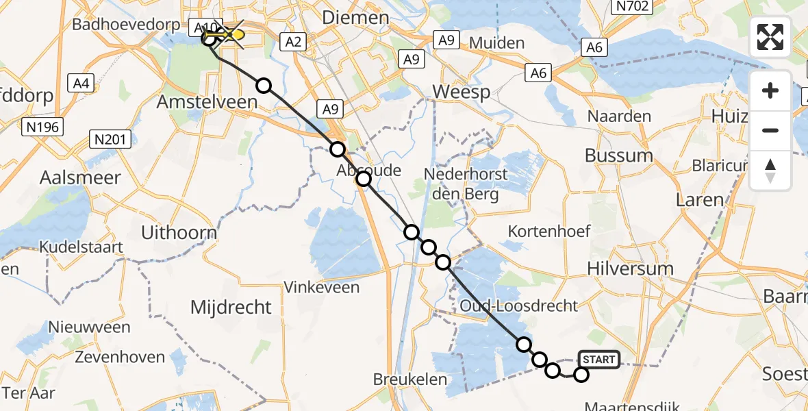 Routekaart van de vlucht: Lifeliner 1 naar VU Medisch Centrum Amsterdam