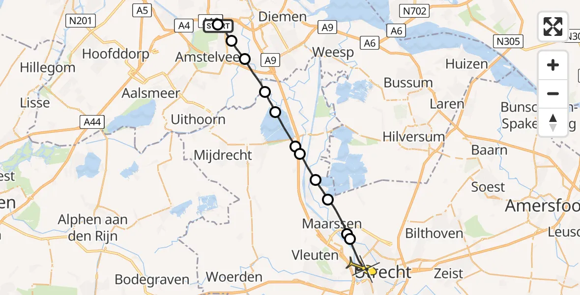 Routekaart van de vlucht: Lifeliner 1 naar Utrecht