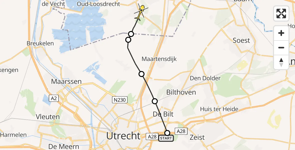 Routekaart van de vlucht: Lifeliner 1 naar Hilversum