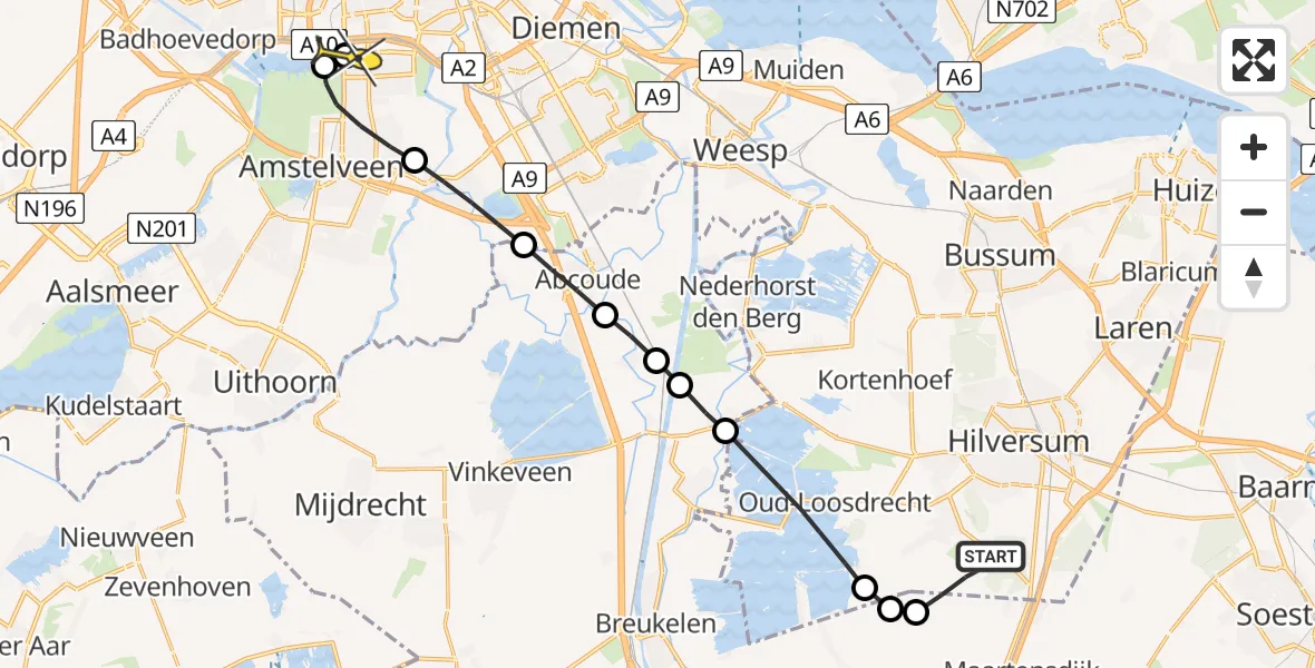 Routekaart van de vlucht: Lifeliner 1 naar VU Medisch Centrum Amsterdam