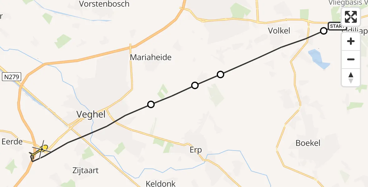 Routekaart van de vlucht: Lifeliner 3 naar Veghel