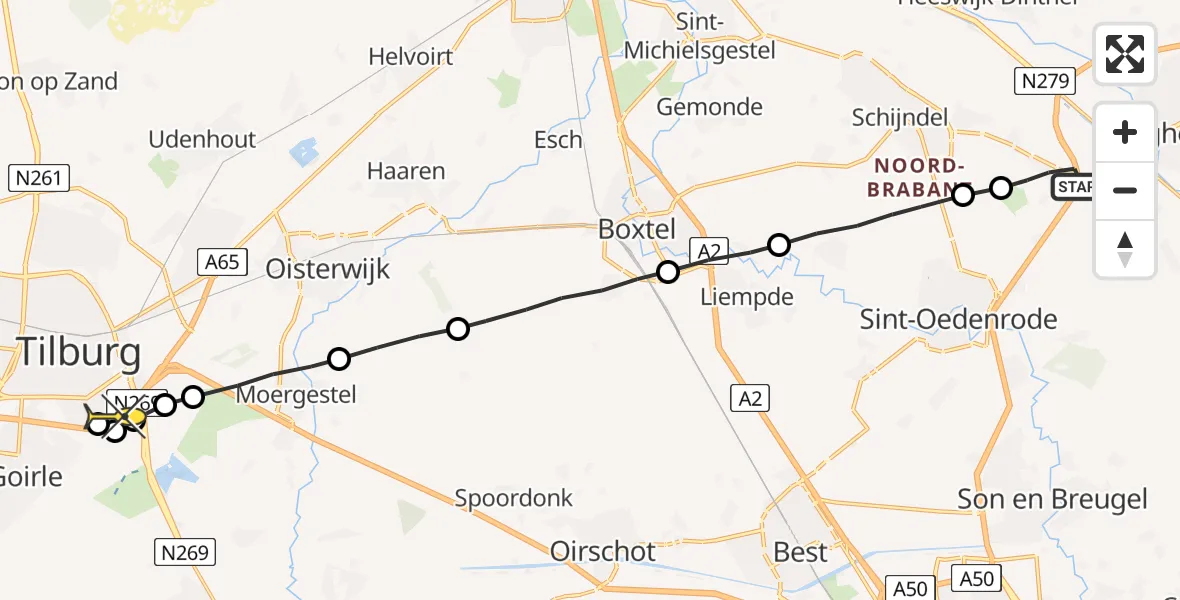 Routekaart van de vlucht: Lifeliner 3 naar Tilburg