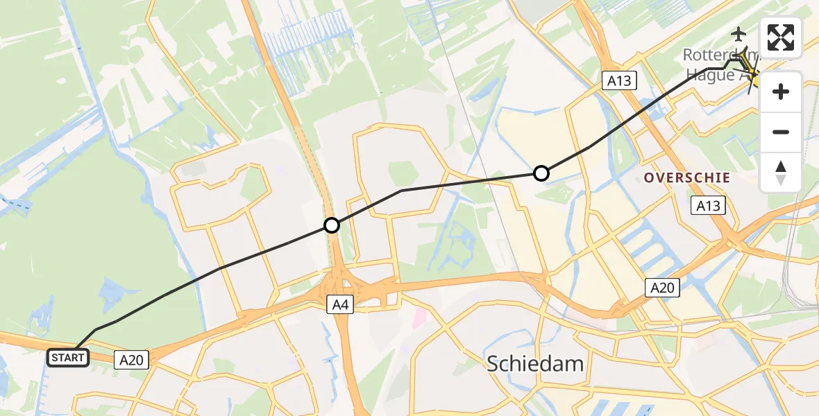 Routekaart van de vlucht: Lifeliner 2 naar Rotterdam