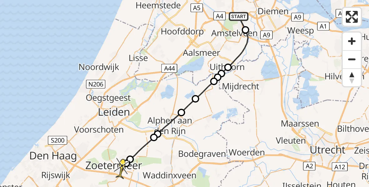 Routekaart van de vlucht: Lifeliner 1 naar Zoetermeer