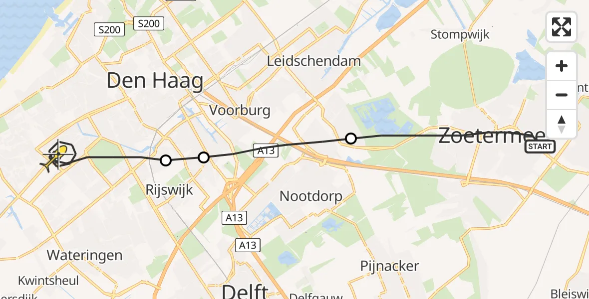 Routekaart van de vlucht: Lifeliner 1 naar Den Haag