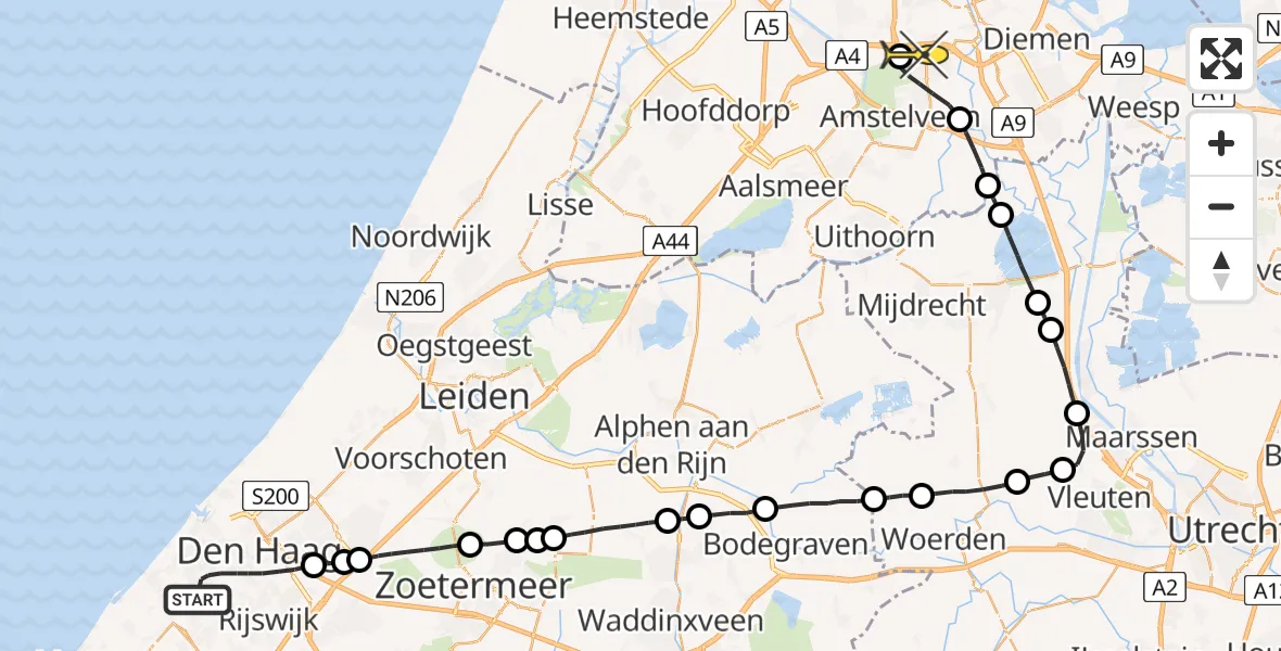 Routekaart van de vlucht: Lifeliner 1 naar VU Medisch Centrum Amsterdam