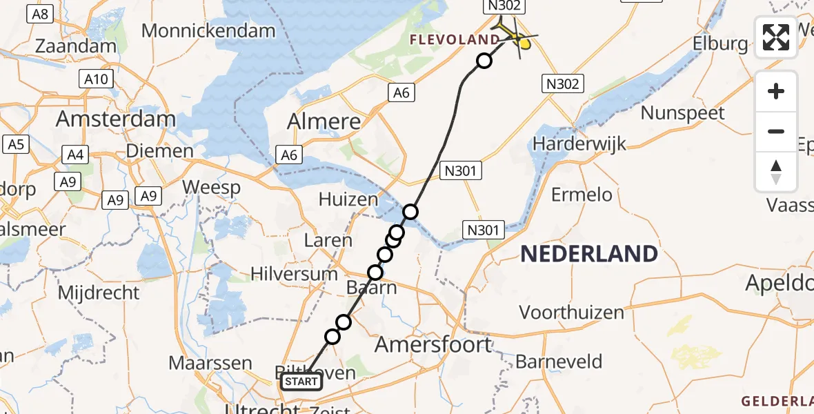 Routekaart van de vlucht: Lifeliner 1 naar Lelystad