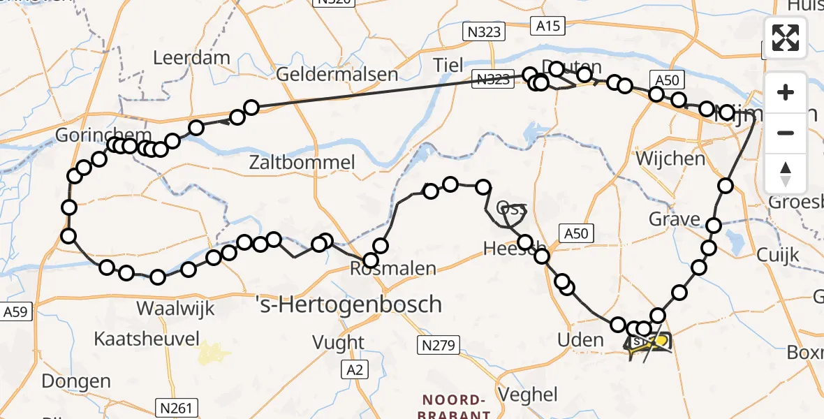 Routekaart van de vlucht: Politieheli naar Volkel