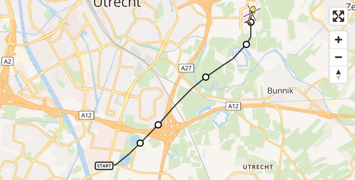 Routekaart van de vlucht: Lifeliner 3 naar Universitair Medisch Centrum Utrecht