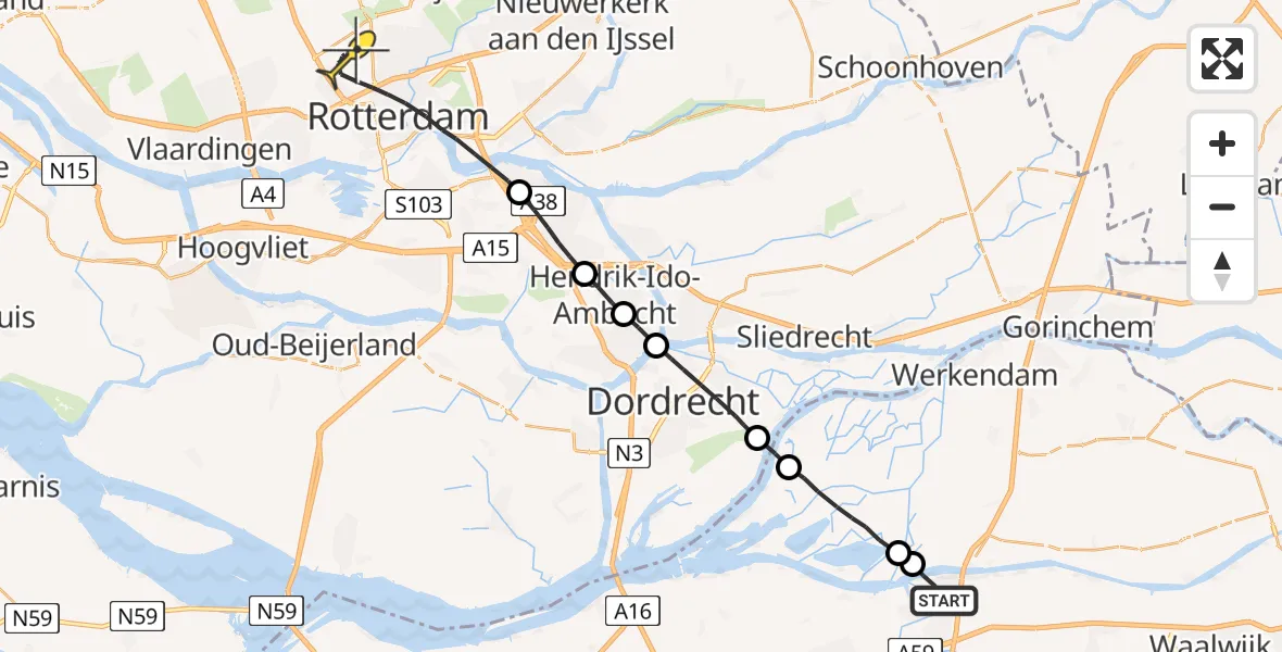 Routekaart van de vlucht: Lifeliner 2 naar Rotterdam