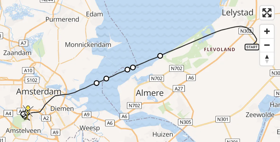 Routekaart van de vlucht: Lifeliner 1 naar VU Medisch Centrum Amsterdam