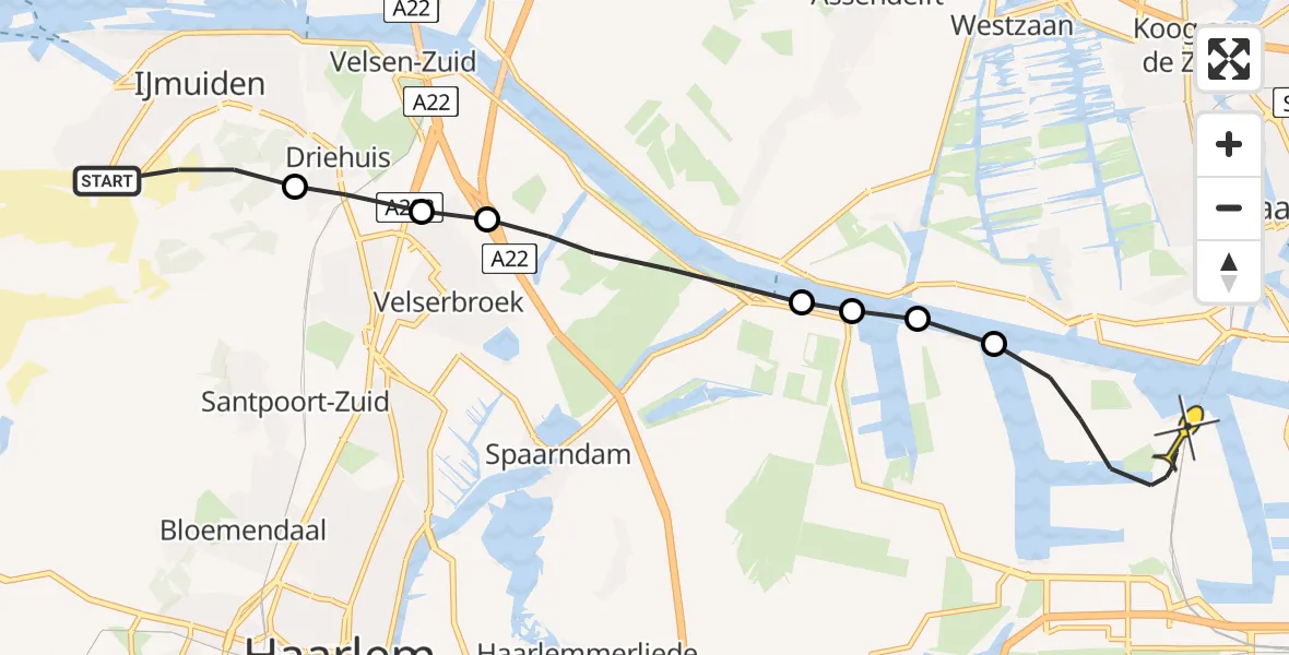 Routekaart van de vlucht: Lifeliner 1 naar Amsterdam