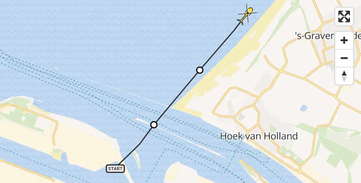 Routekaart van de vlucht: Politiehelikopter naar 's-Gravenzande