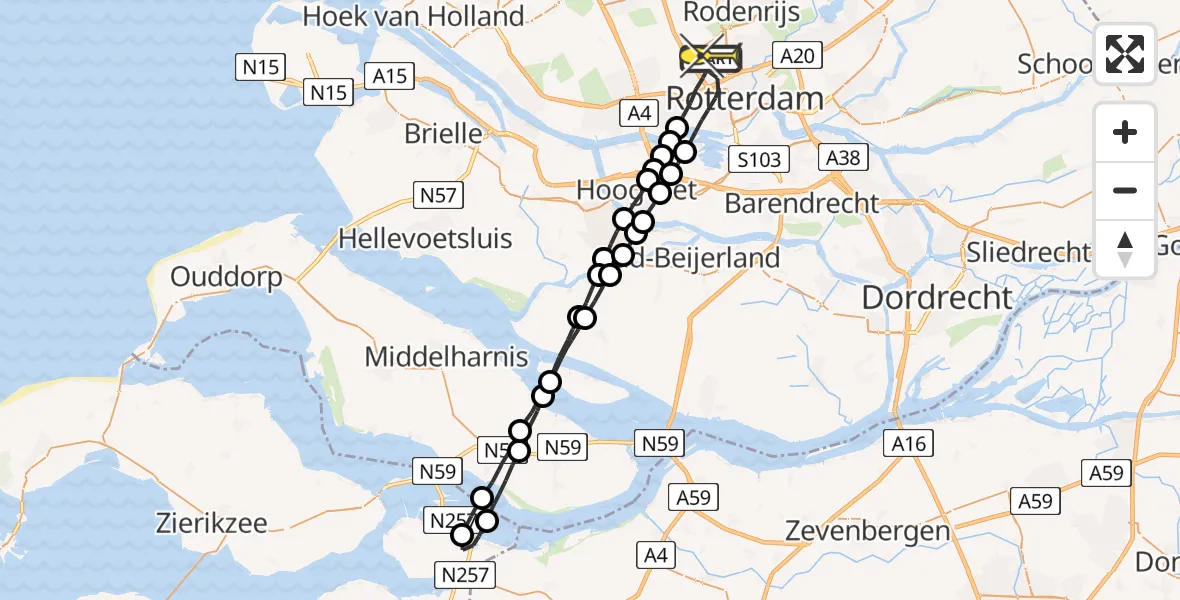 Routekaart van de vlucht: Lifeliner 2 naar Rotterdam