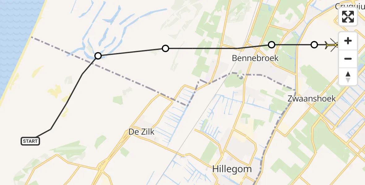 Routekaart van de vlucht: Politieheli naar Zwaanshoek