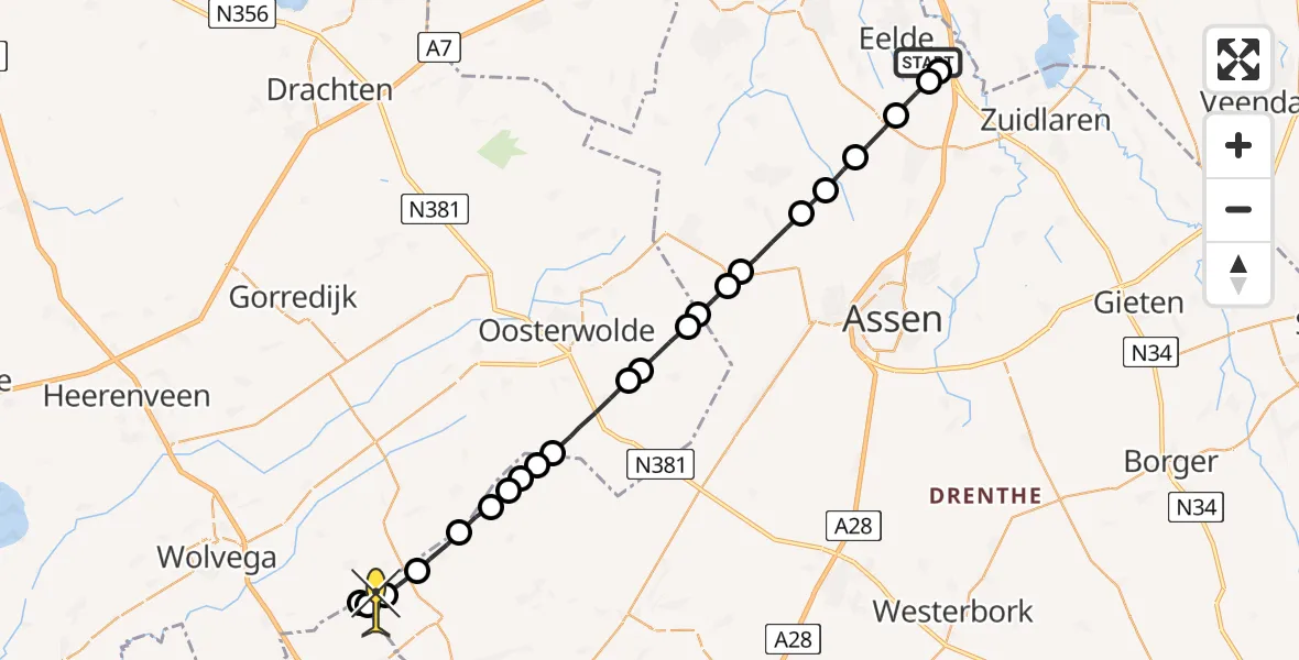 Routekaart van de vlucht: Lifeliner 4 naar Nijensleek