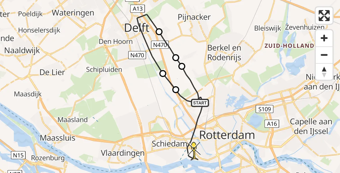 Routekaart van de vlucht: Lifeliner 2 naar Rotterdam