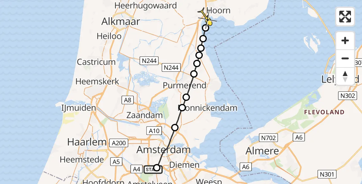 Routekaart van de vlucht: Lifeliner 1 naar Hoorn