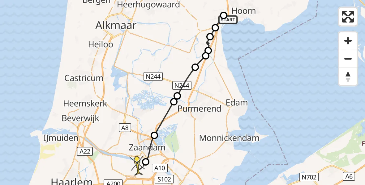 Routekaart van de vlucht: Lifeliner 1 naar Amsterdam