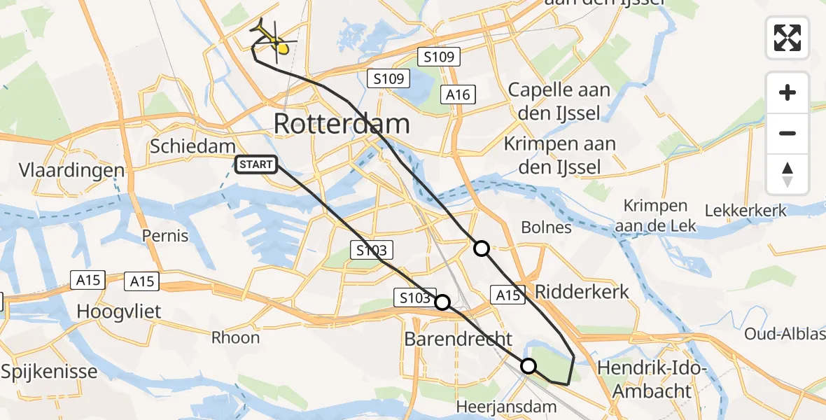 Routekaart van de vlucht: Lifeliner 2 naar Rotterdam