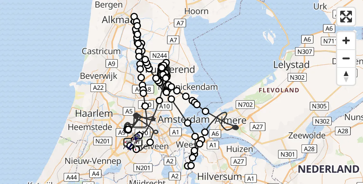 Vluchtroute Politiehelikopter van Schiphol naar Schiphol