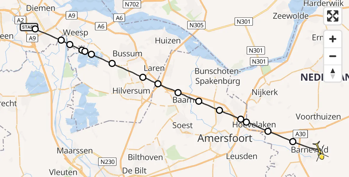 Routekaart van de vlucht: Lifeliner 1 naar Barneveld