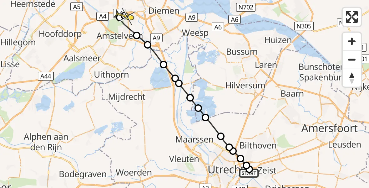 Routekaart van de vlucht: Lifeliner 1 naar VU Medisch Centrum Amsterdam