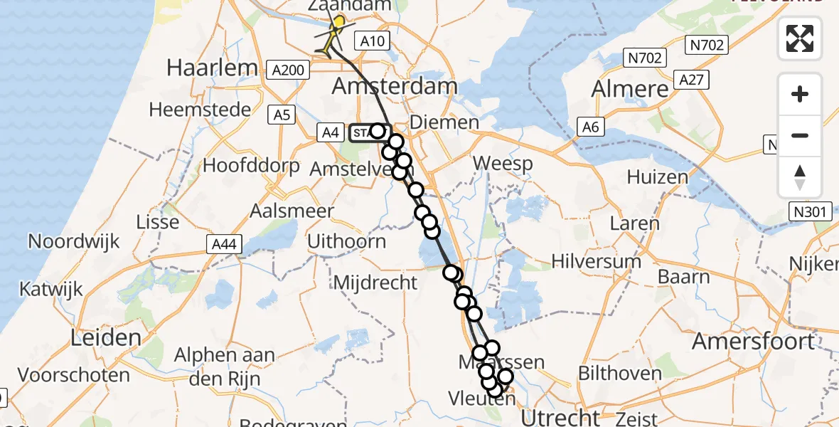 Routekaart van de vlucht: Lifeliner 1 naar Amsterdam