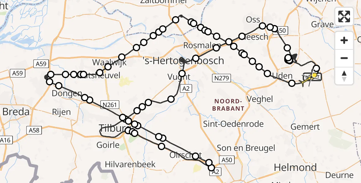 Routekaart van de vlucht: Politieheli naar Volkel