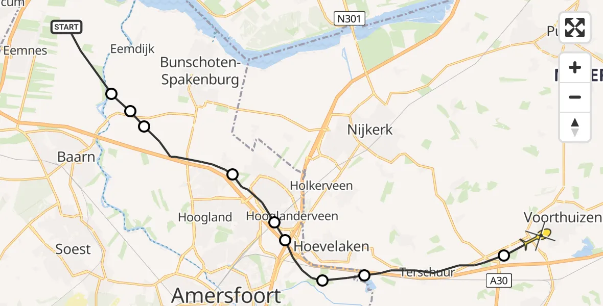 Routekaart van de vlucht: Politiehelikopter naar Voorthuizen