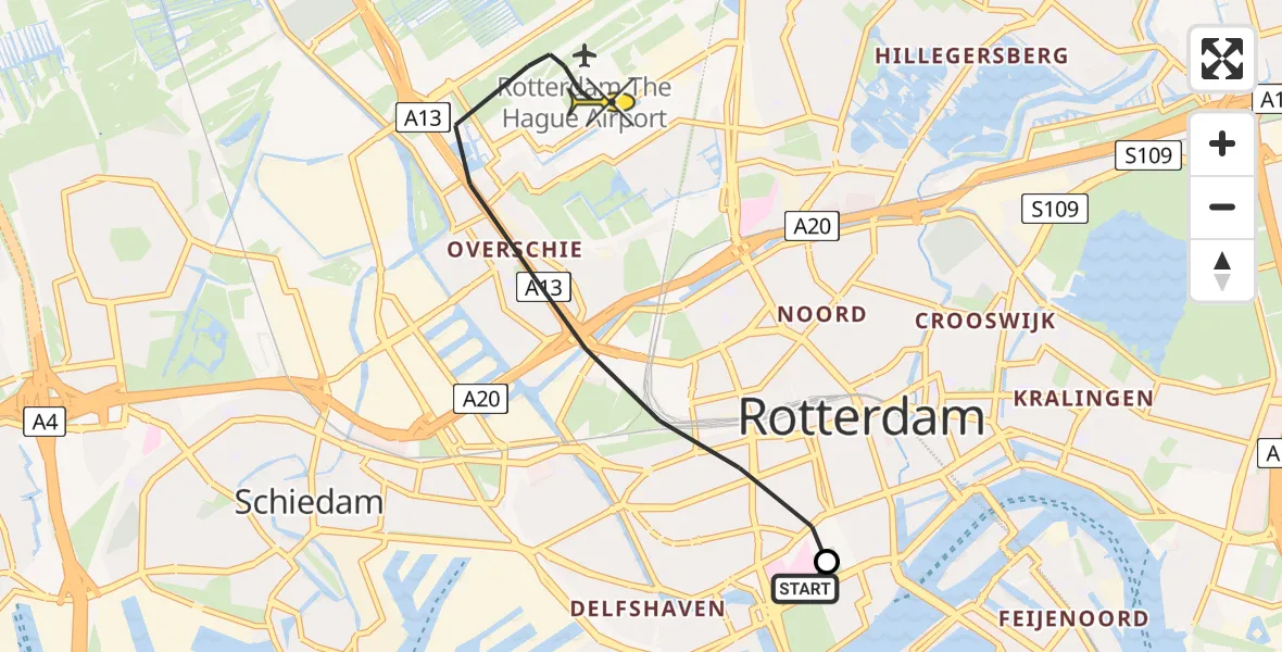 Routekaart van de vlucht: Lifeliner 2 naar Rotterdam