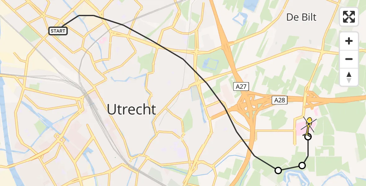 Routekaart van de vlucht: Lifeliner 1 naar Universitair Medisch Centrum Utrecht