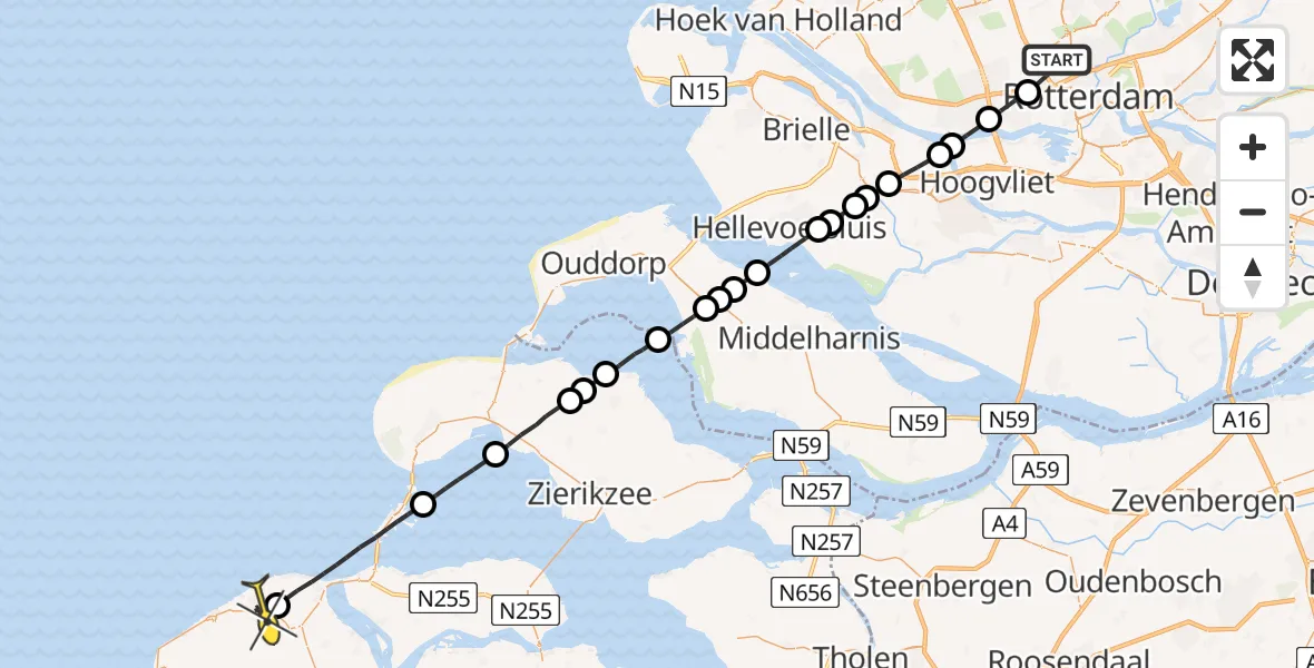 Routekaart van de vlucht: Lifeliner 2 naar Oostkapelle