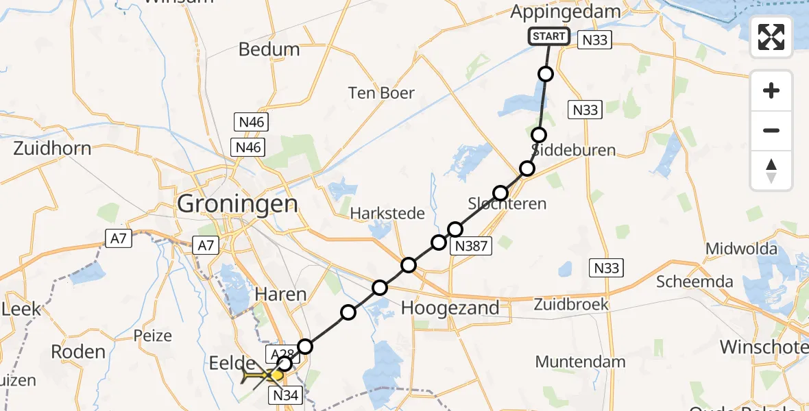 Routekaart van de vlucht: Lifeliner 4 naar Eelde