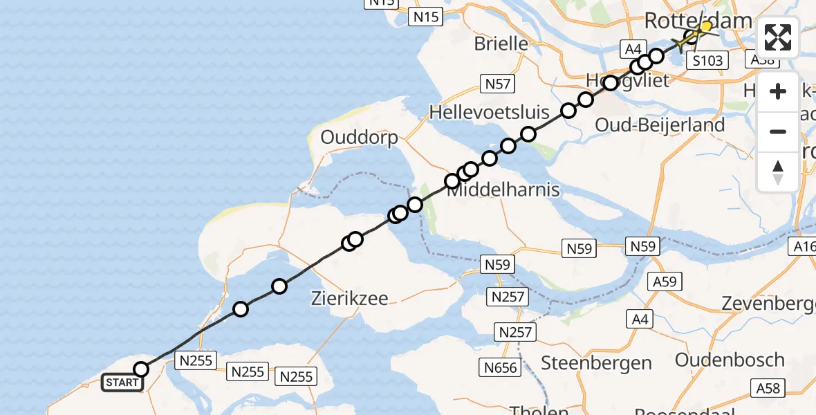 Routekaart van de vlucht: Lifeliner 2 naar Erasmus MC