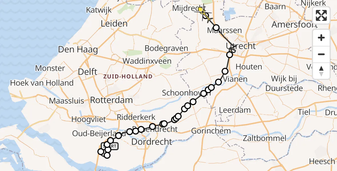 Routekaart van de vlucht: Politieheli naar Vinkeveen