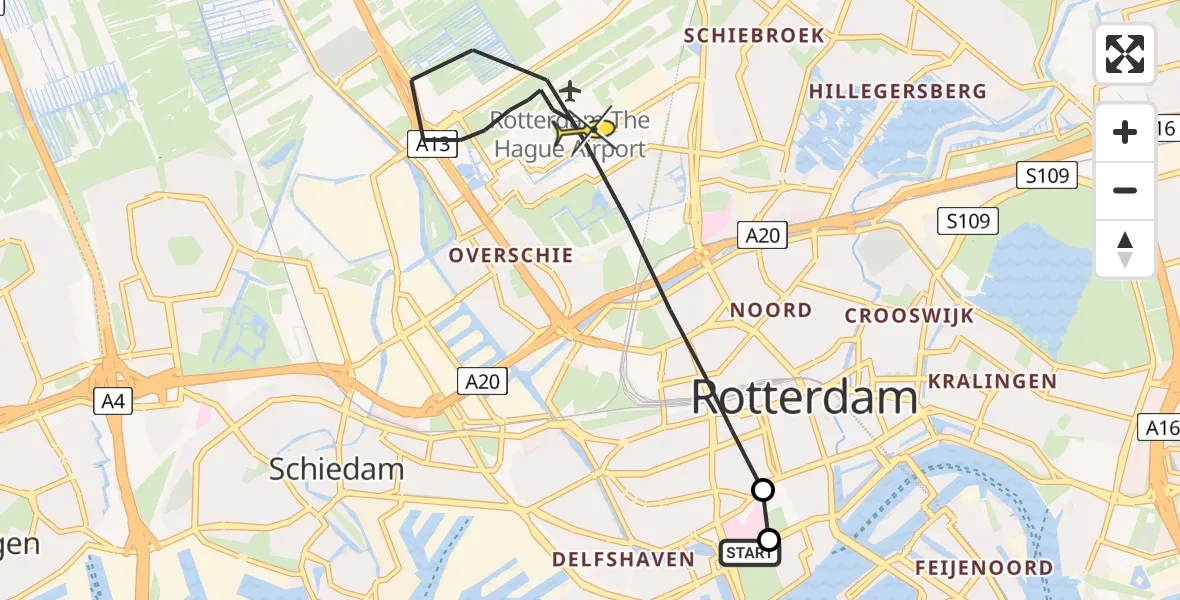 Routekaart van de vlucht: Lifeliner 2 naar Rotterdam