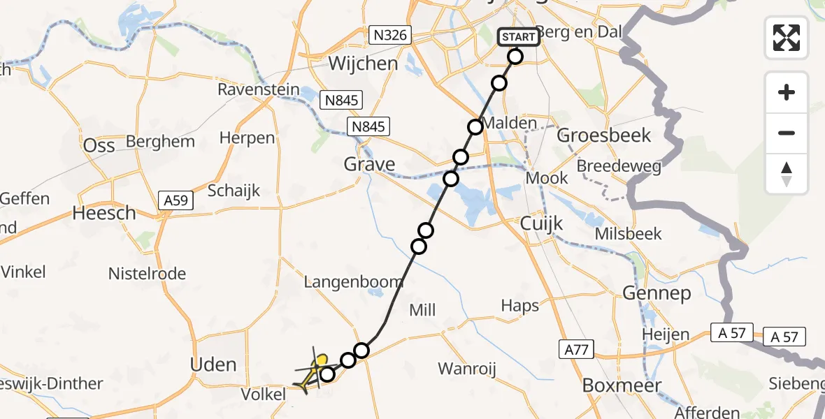 Routekaart van de vlucht: Lifeliner 3 naar Volkel